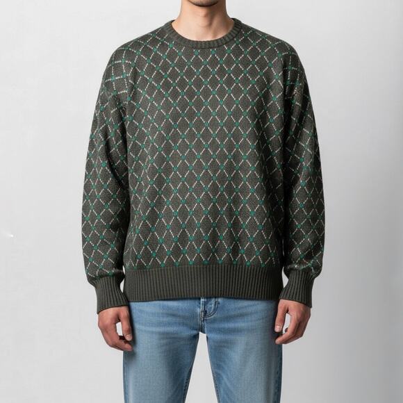 Grunge 90s Wool Blend Geometric Retro Sweater Streetwear Minimalist Crewneck L - Picture 1 of 8